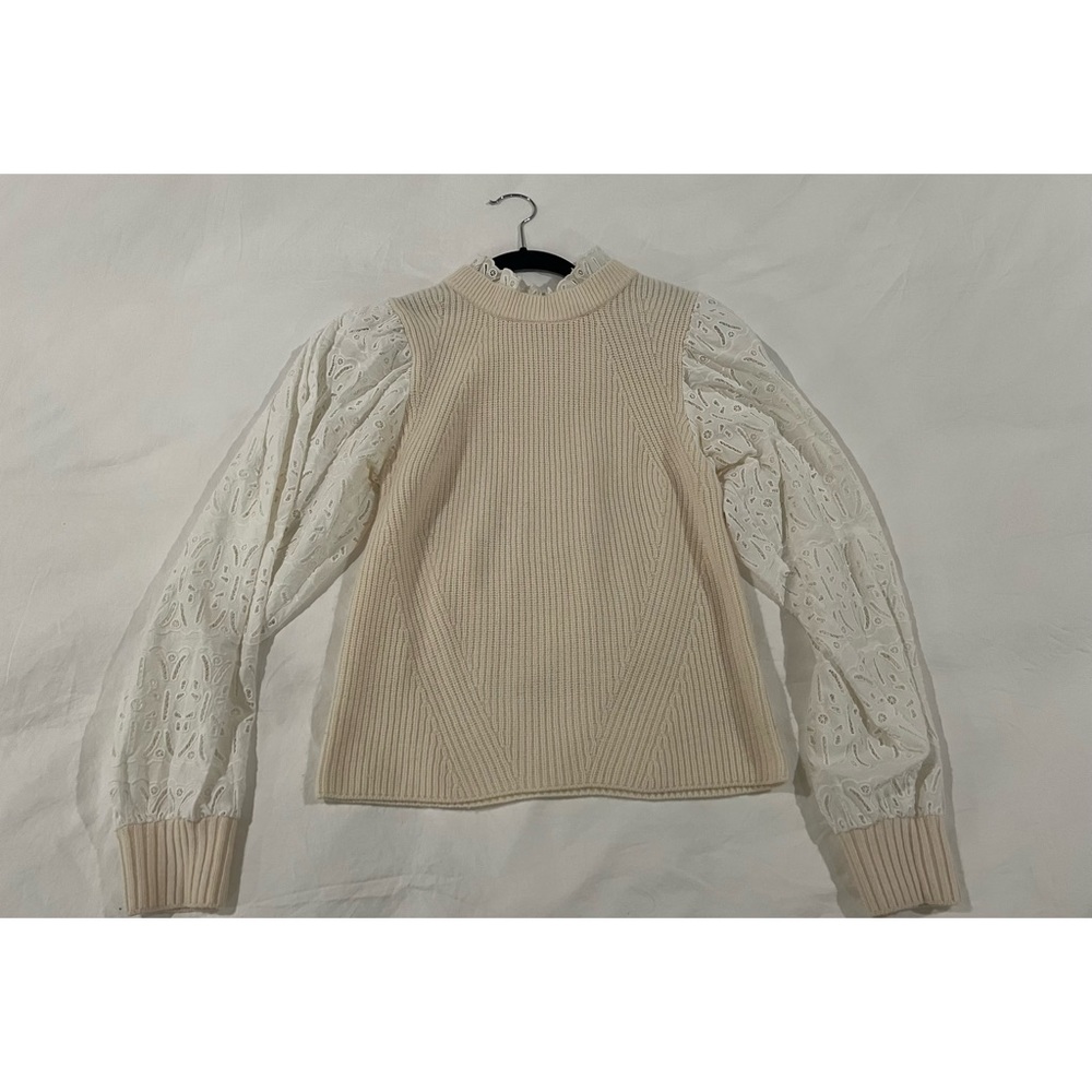 Sea NY Mixed Media Ruffle Eyelet Sweater